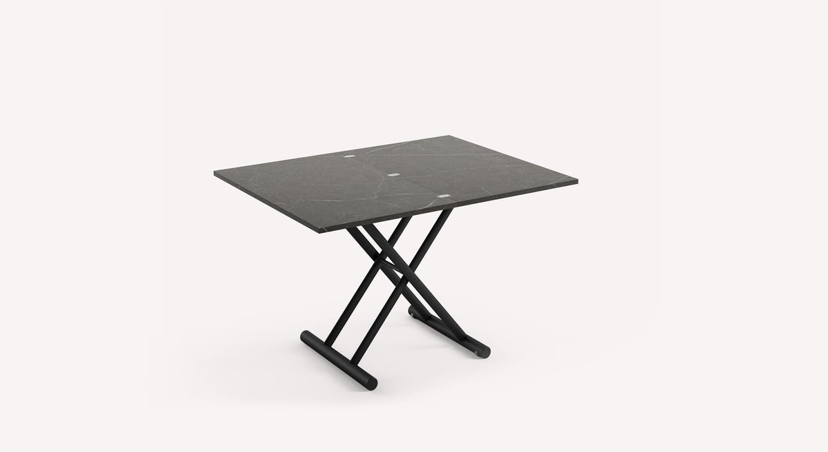 Table relevable moderne avec plateau gris en AMELIE Mélaminé Pierre grise, parfaite pour optimiser l'espace dans un intérieur contemporain.