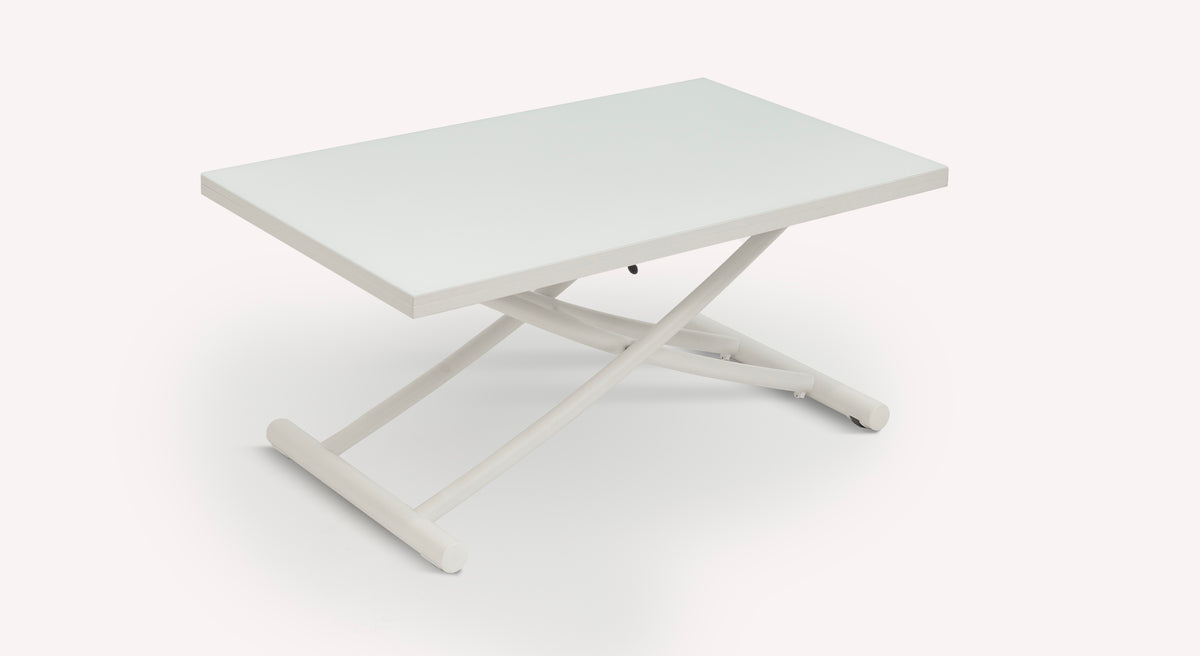 Table extensible Bessy blanche avec piètement croisé, design moderne