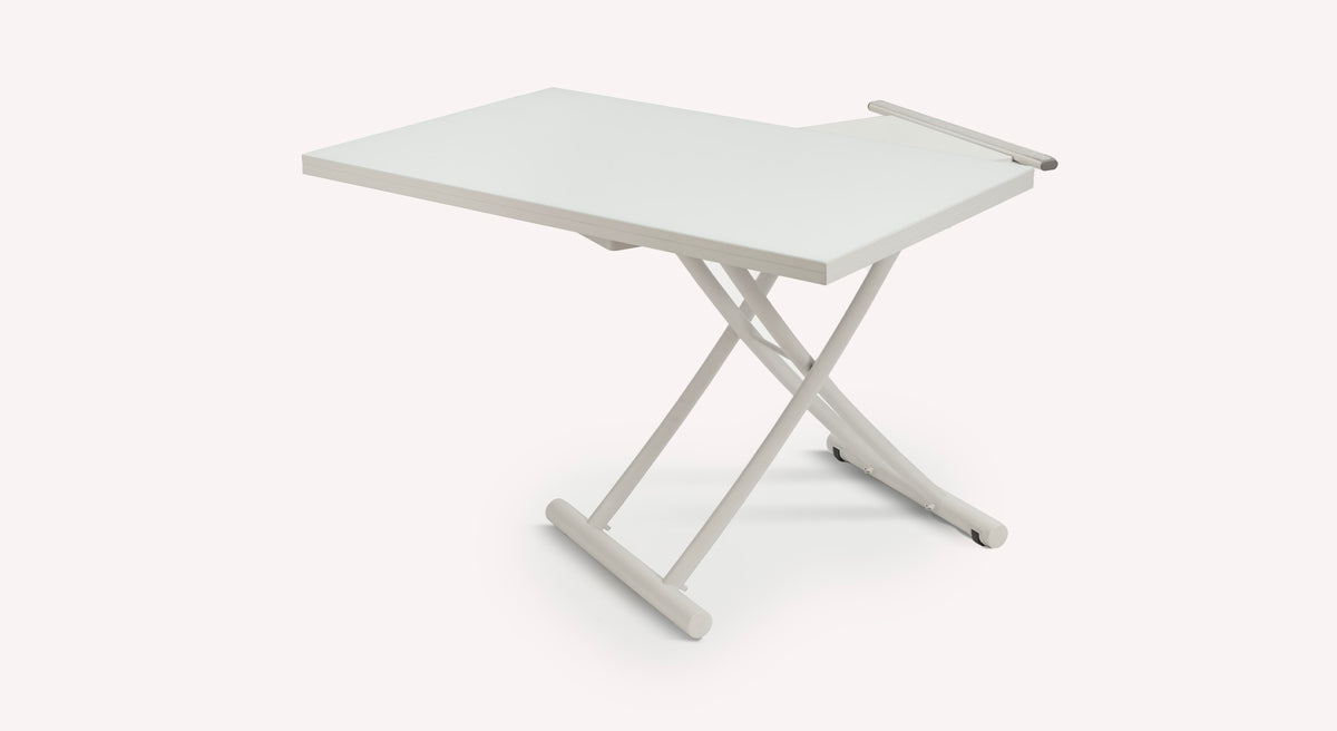 Table extensible Bessy blanche avec pieds croisés, design moderne et minimaliste