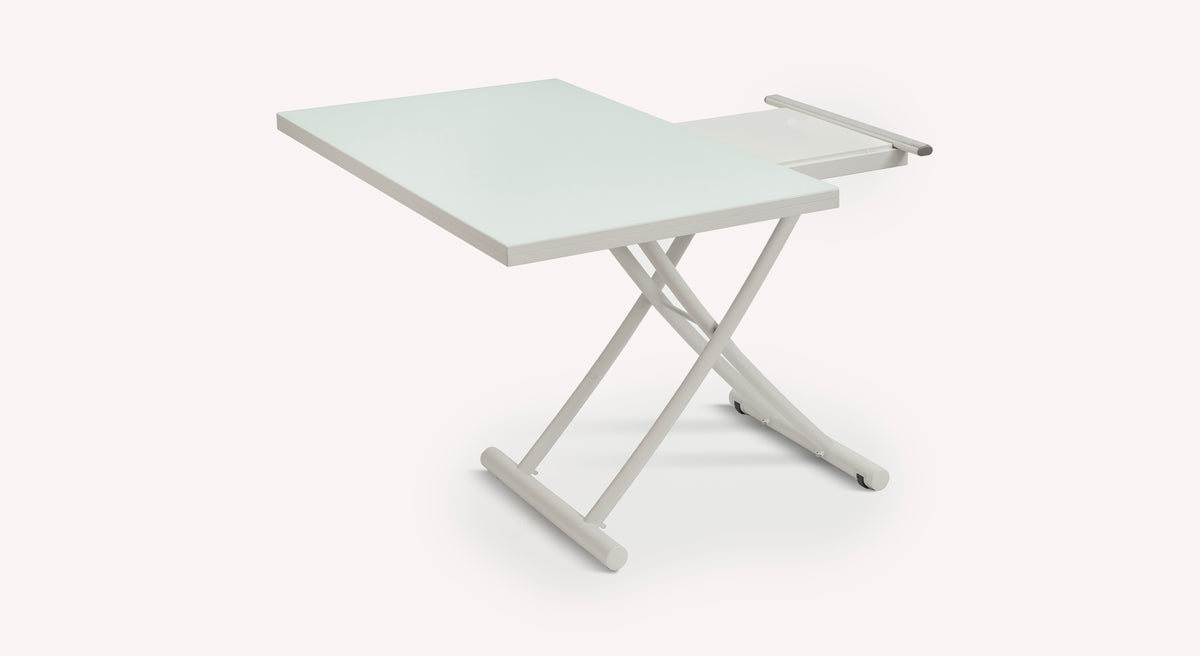 Table extensible Bessy M24 G01 avec plateau blanc et pieds croisés, design moderne