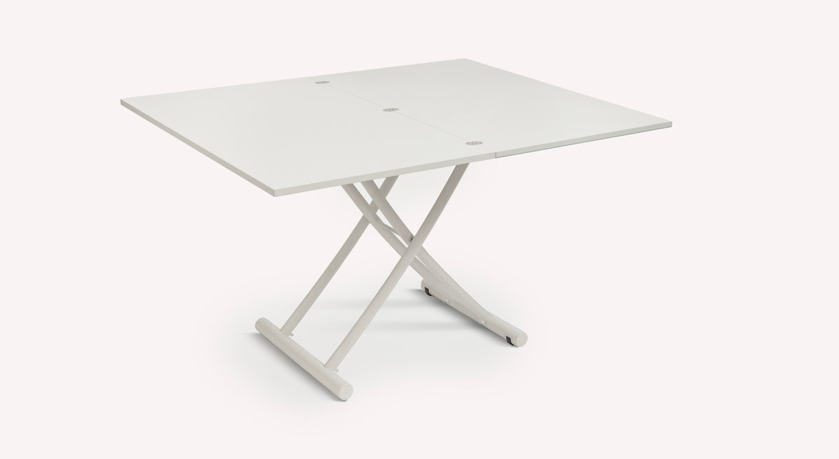 Table extensible Bessy blanche avec pieds croisés, modèle M24 G01 7, sur fond clair