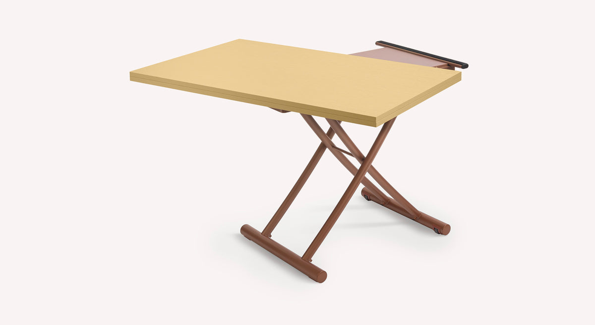 Table pliante Bessy M25 avec plateau beige et pieds croisés marron