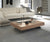 Table basse extensible BOSTON Plaqué Noyer canaletto au design moderne posée dans un salon lumineux avec canapé beige et décoration minimaliste.
