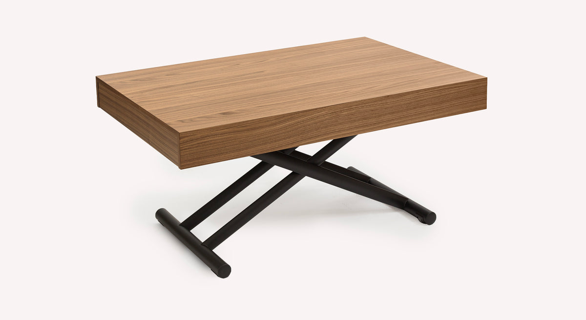 Table extensible Boston avec plateau en bois et pieds croisés en métal noir, design moderne