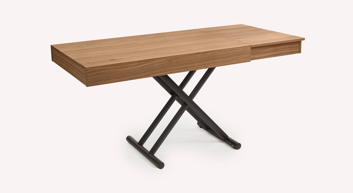 Table extensible Boston en bois avec pieds croisés en métal noir, design moderne
