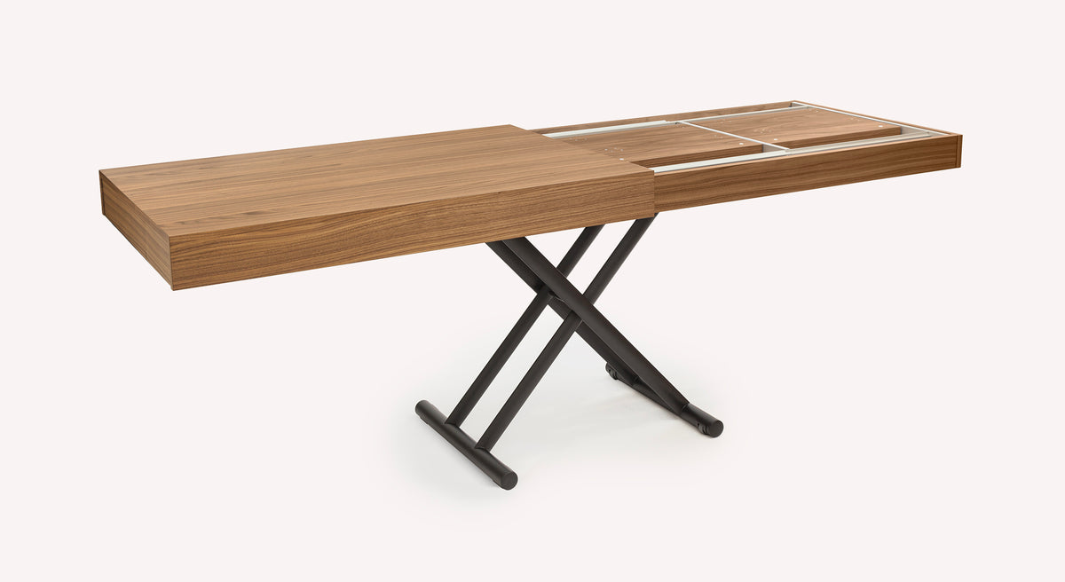 Table extensible Boston avec plateau en bois et pieds croisés en métal noir