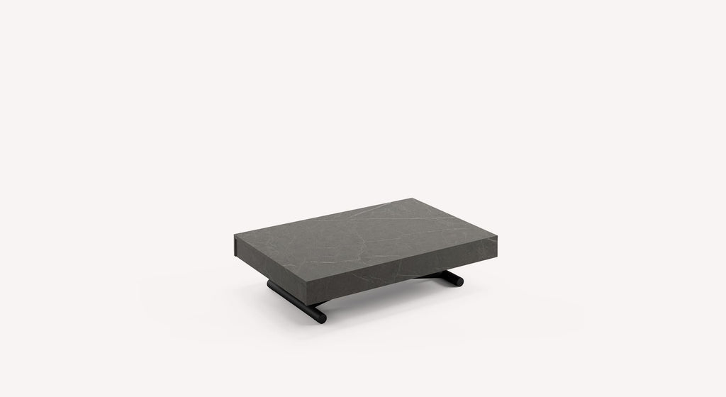 Table basse extensible Boston en pierre grise avec pieds noirs
