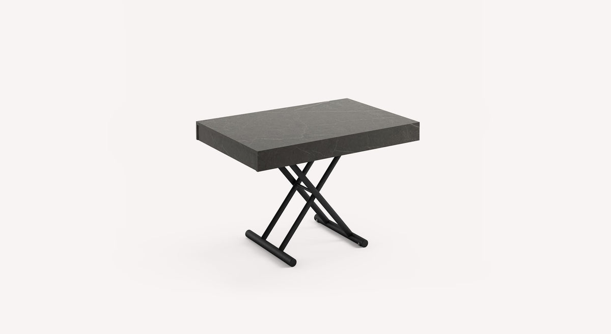 Table extensible Boston avec plateau rectangulaire en finition sombre et pieds croisés noirs