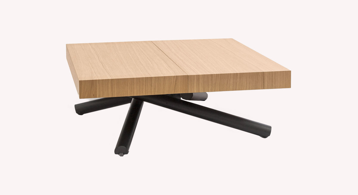 Table basse extensible en bois clair avec pieds noirs croisés, modèle Levante M04W04