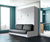 Lit escamotable contemporain de style armoire avec canapé gris intégré dans un salon lumineux, modèle HELCE LIGHT Mélaminé Blanc Tissu Zeus 10 Poignées Ruban offrant un couchage pratique et élégant.