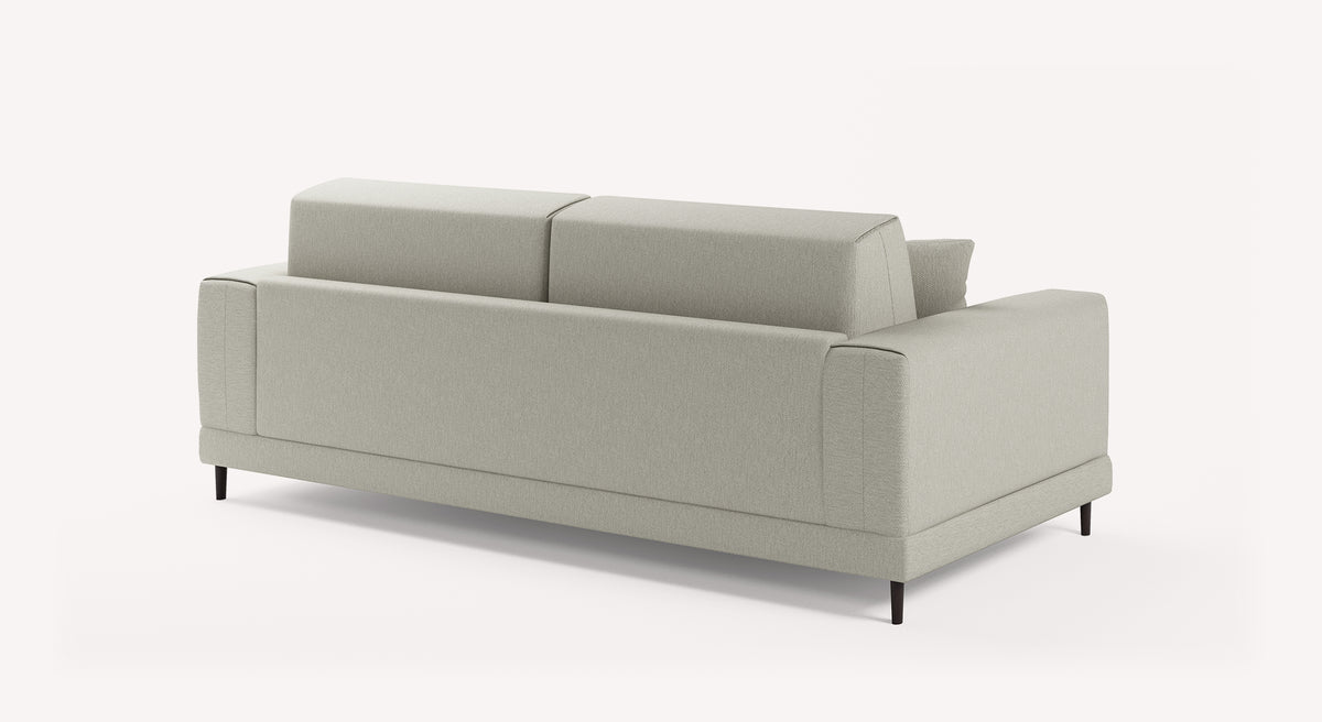 Canapé convertible Baker en tissu Gemma, vue arrière, couleur claire, pieds noirs