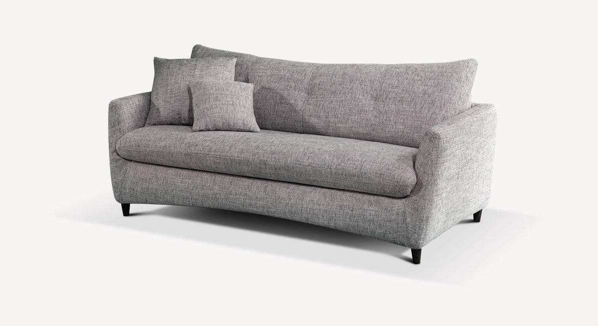 Canapé convertible en tissu gris étain, modèle Bow Mariclo, avec deux coussins assortis