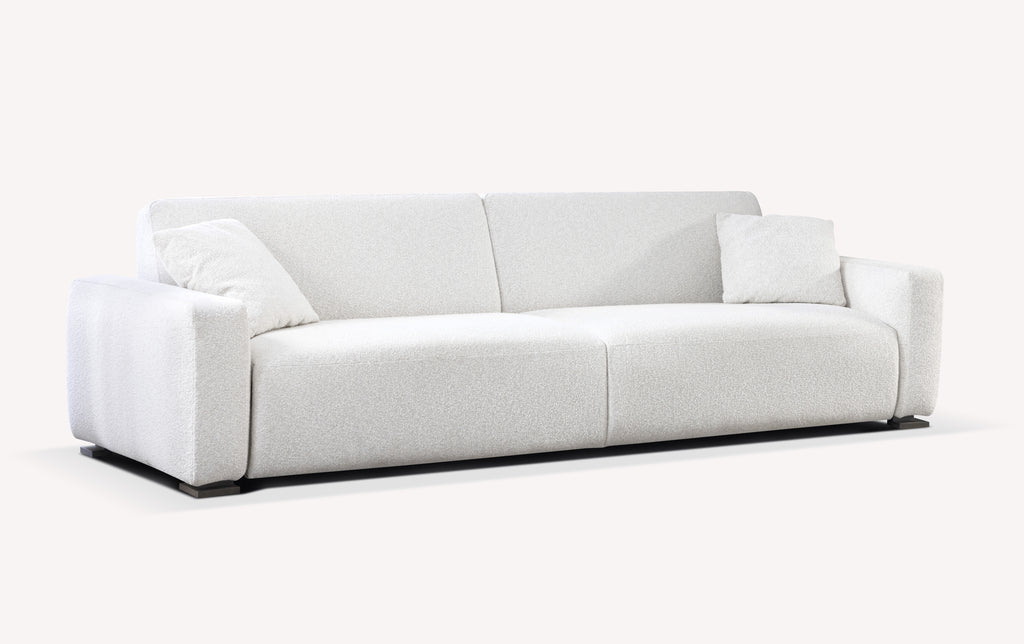 Canapé convertible moderne en tissu ivoire, offrant un confort optimal et une élégance discrète, modèle CROSS +500 tissus & cuirs idéal pour un couchage quotidien.