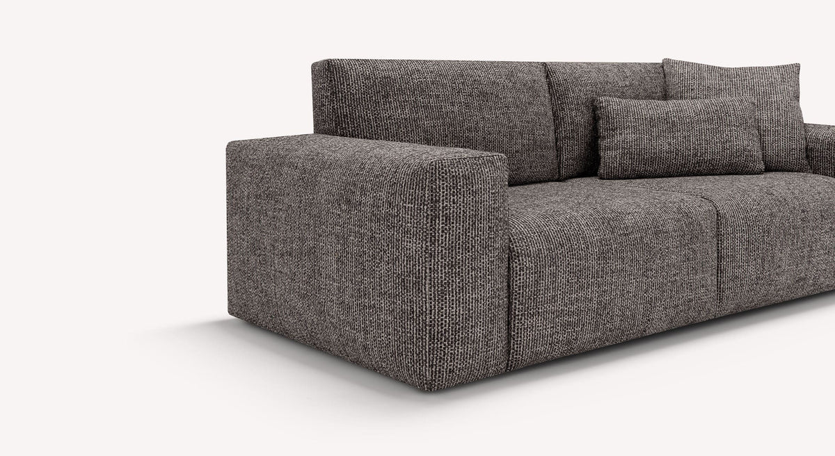 Canapé convertible DOLLY Fixe Silencio Ardoise en tissu gris ardoise, avec design moderne et angles droits, idéal pour un couchage quotidien confortable.
