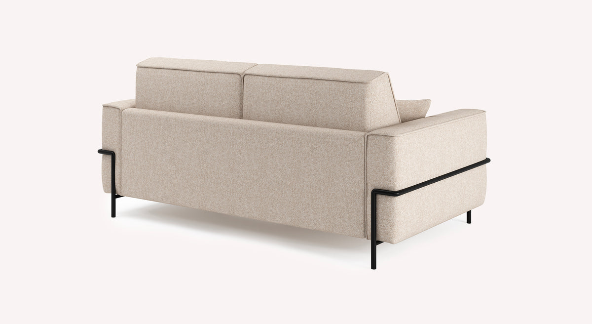 Canapé convertible Eddy en tissu Austin ivoire, vue arrière, avec structure métallique noire