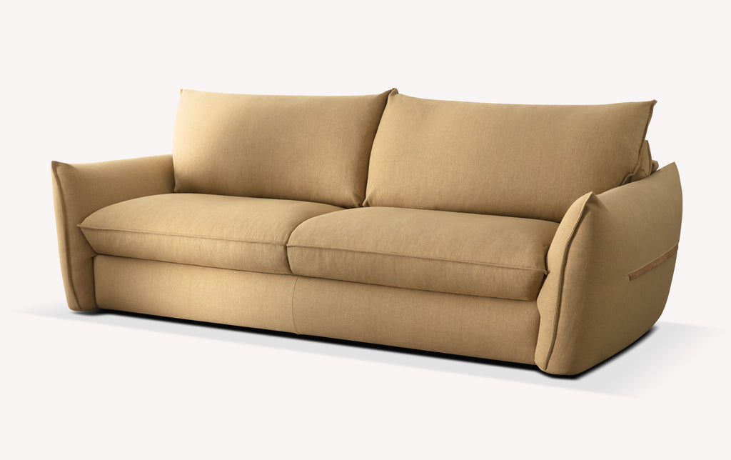 Canapé convertible ELIE Ibis Cumin en tissu beige clair avec design moderne offrant confort et élégance pour un usage quotidien.