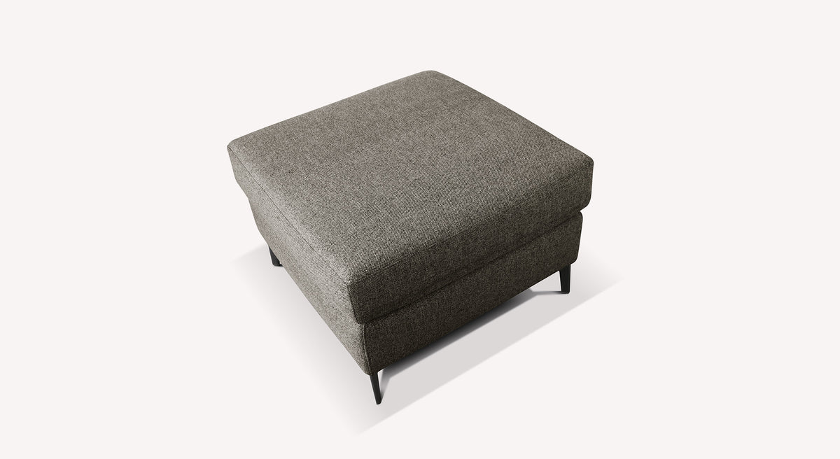 Pouf carré en tissu gris chartreux, modèle Lisbona, avec pieds noirs