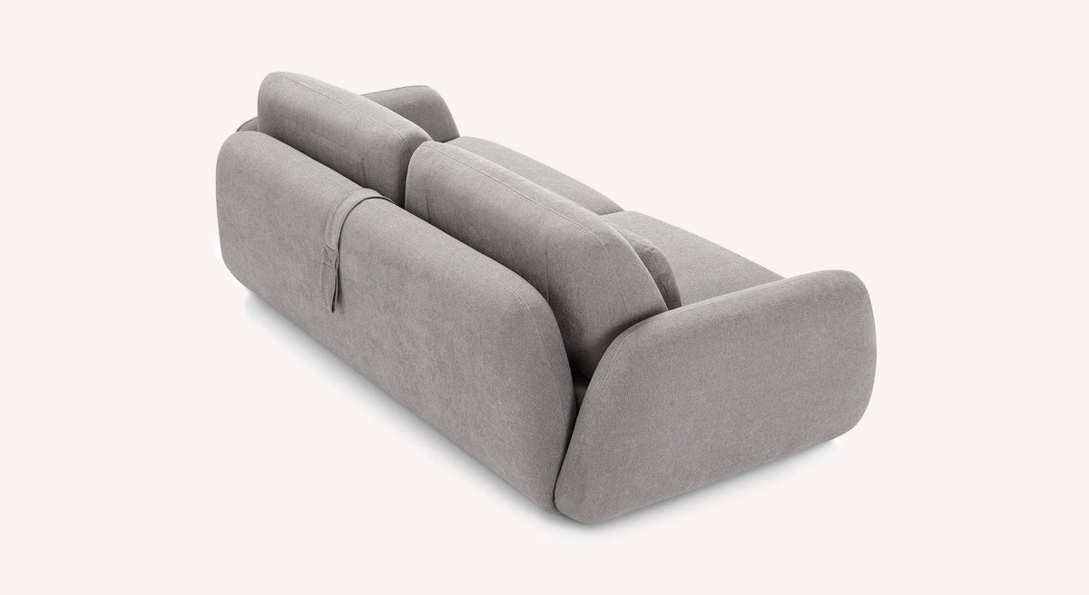 Canapé convertible MOON Innuendo Etain en tissu gris clair, design moderne et épuré, idéal pour un couchage quotidien confortable.