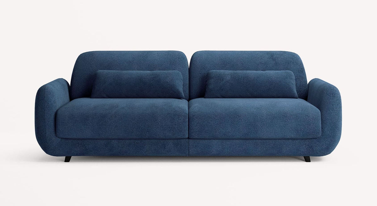 Canapé convertible MOON Moby Ocean en tissu bleu océan, design moderne avec assise et dossiers confortables, idéal pour un couchage quotidien.