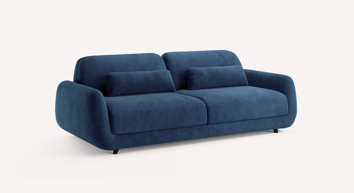 Canapé convertible MOON Moby Ocean en tissu bleu océan avec assises confortables et design contemporain signé La Maison Convertible.