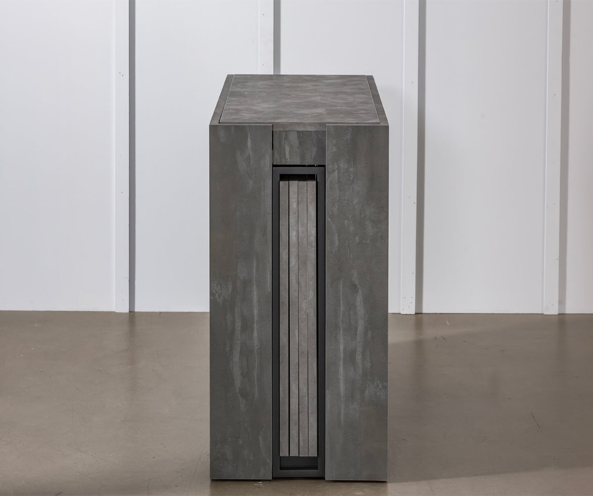 Table extensible au design épuré en COMPACT Mélaminé Pietra, avec finition pierre grise, idéale pour optimiser l’espace dans une salle à manger moderne.