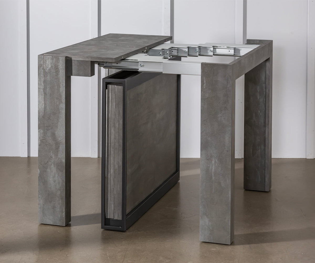 Table extensible en COMPACT Mélaminé Pietra avec un design moderne effet pierre, idéale pour optimiser l’espace dans un intérieur contemporain.