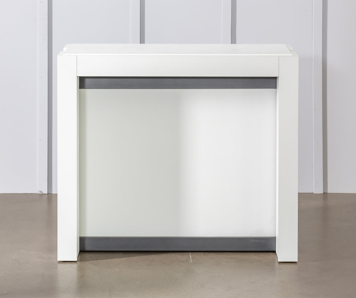 Table extensible compacte blanche en COMPACT Mélaminé Bianco spatolato, design moderne et épuré idéal pour optimiser l’espace dans une pièce.