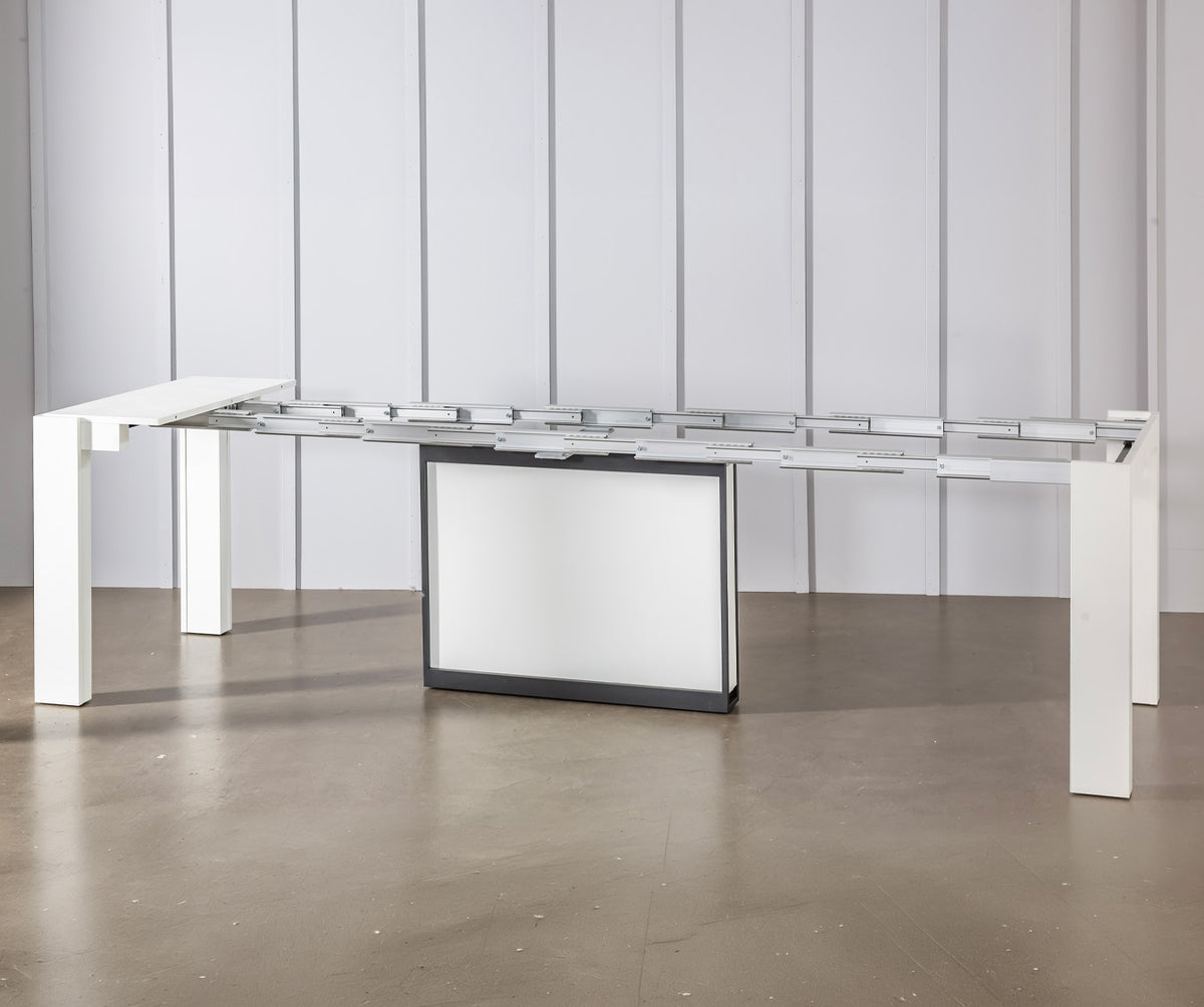 Structure métallique extensible pour table extensible COMPACT Mélaminé Bianco spatolato, design moderne et épuré aux finitions blanches.