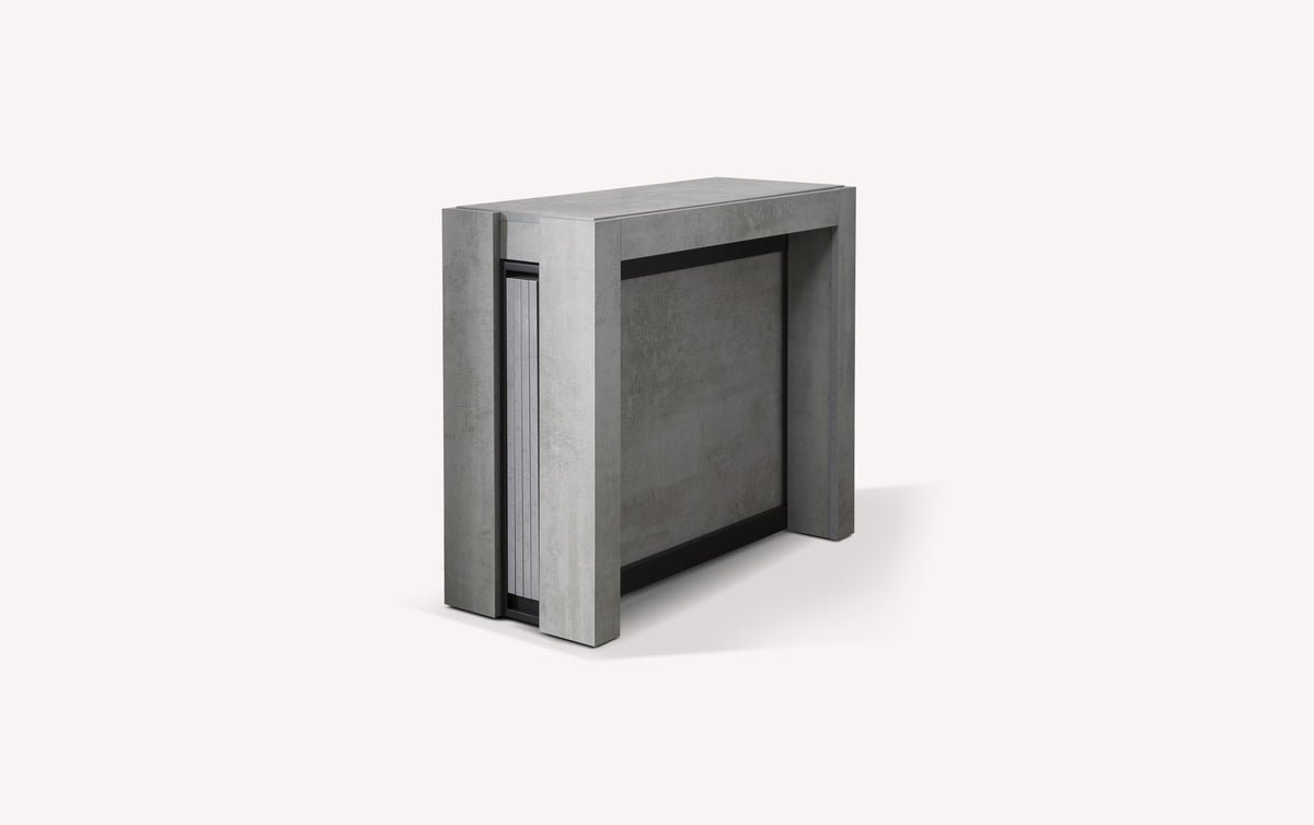 Table extensible compacte en COMPACT Mélaminé Béton, design moderne et minimaliste idéale pour les petits espaces.