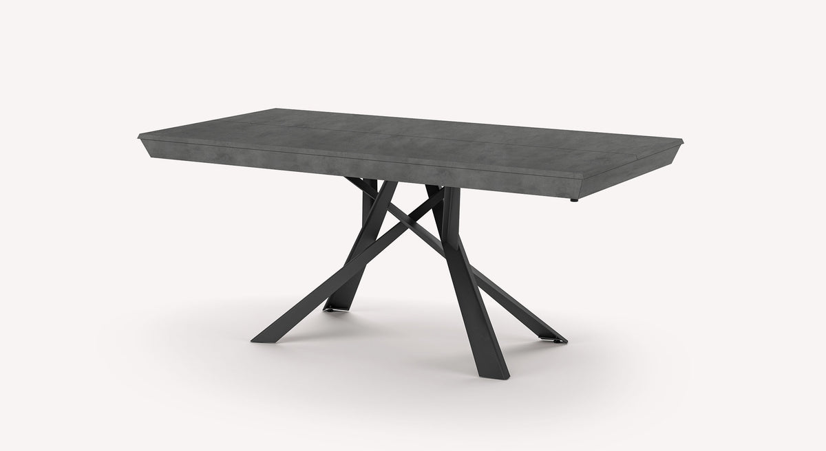 Table extensible moderne LUNGO LARGO Mélaminé Pietra avec plateau effet pierre et pieds en métal noirs, idéale pour un espace contemporain et modulable.