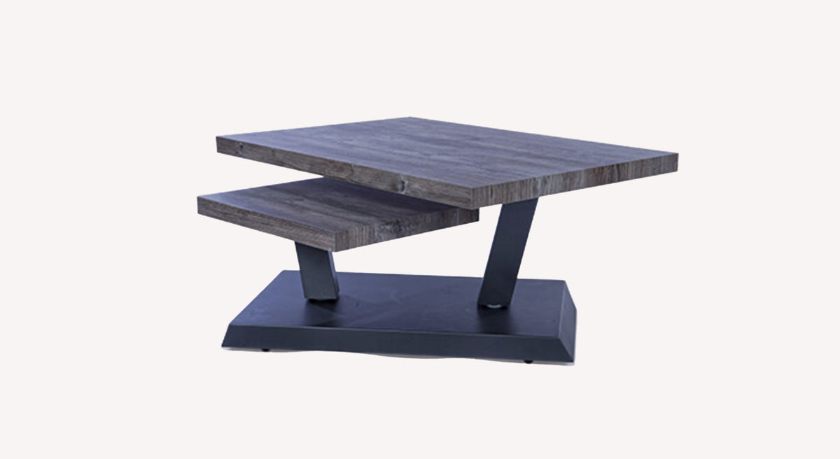 Table basse design extensible en RUMBA Mélaminé Vecchio antico avec piètement noir, alliant fonctionnalité et esthétique moderne pour un salon contemporain.