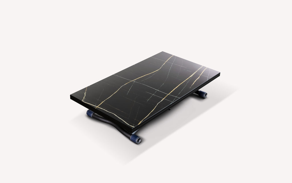 Plateau de table extensible en SISSY Verre Marbré Sahara noir lucido avec finition brillante et motifs marbrés élégants.