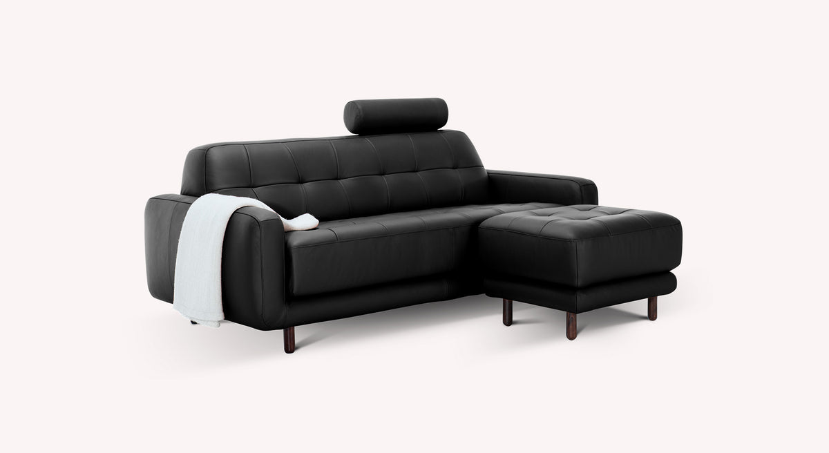 Lot canapé et pouf CLARK Cuir Sidney Noir