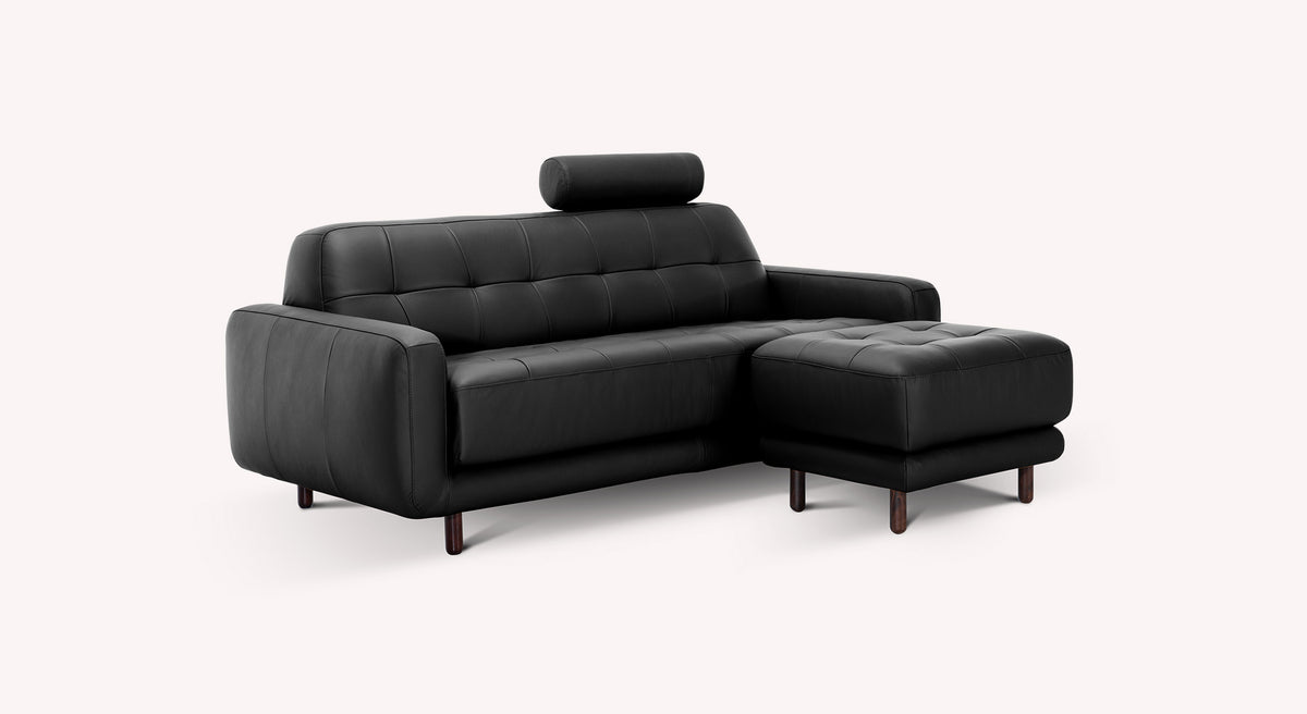 Lot canapé et pouf CLARK Cuir Sidney Noir