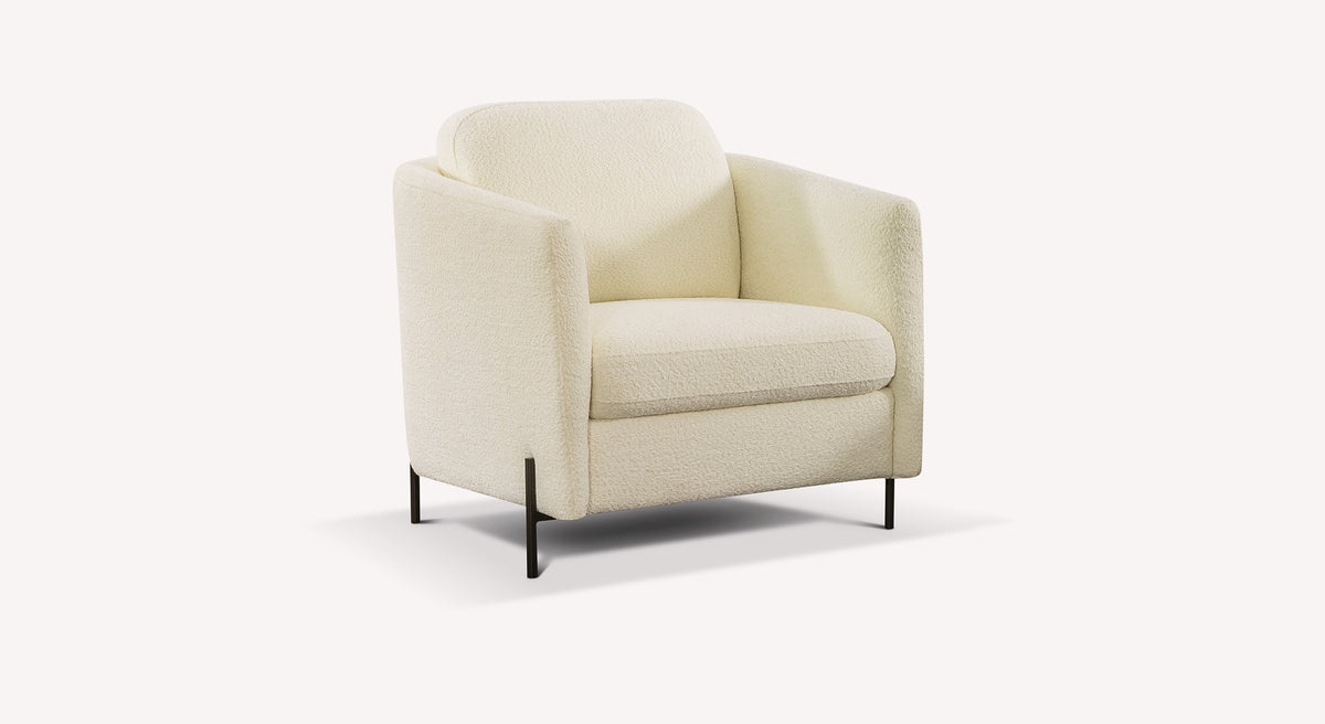 Fauteuil ivoire Lappsogno avec accoudoirs, design moderne, pieds fins noirs