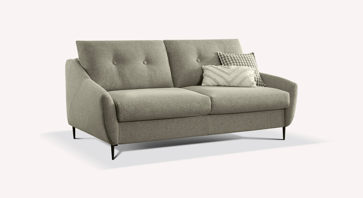 Canapé convertible Layne Tixer Pepper gris avec coussins décoratifs, design moderne et pieds fins noirs