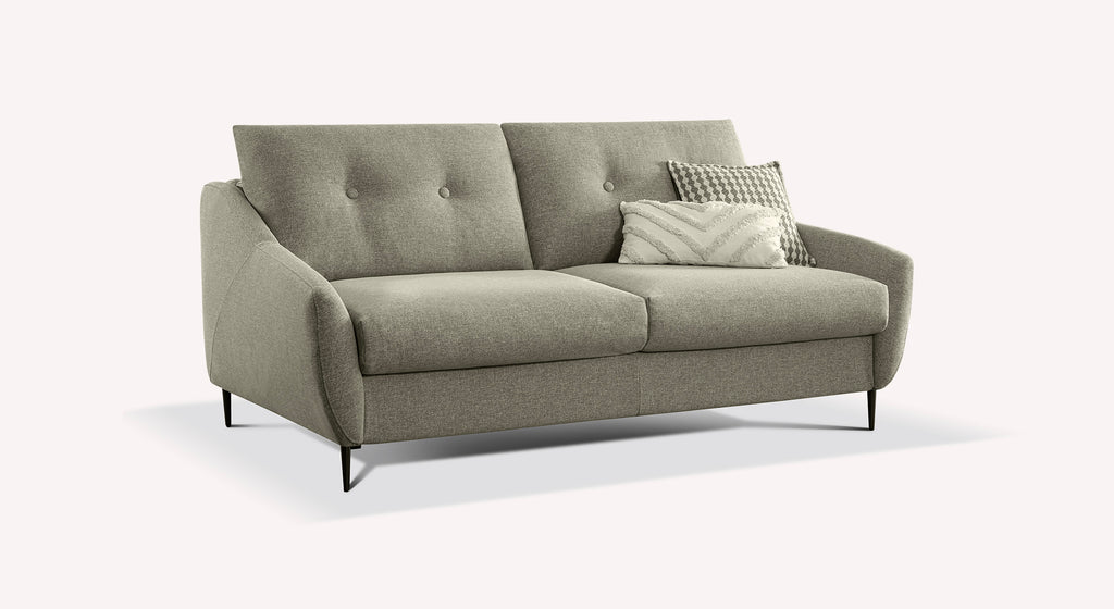 Canapé convertible Layne Tixer Pepper gris avec coussins décoratifs, design moderne et pieds fins noirs