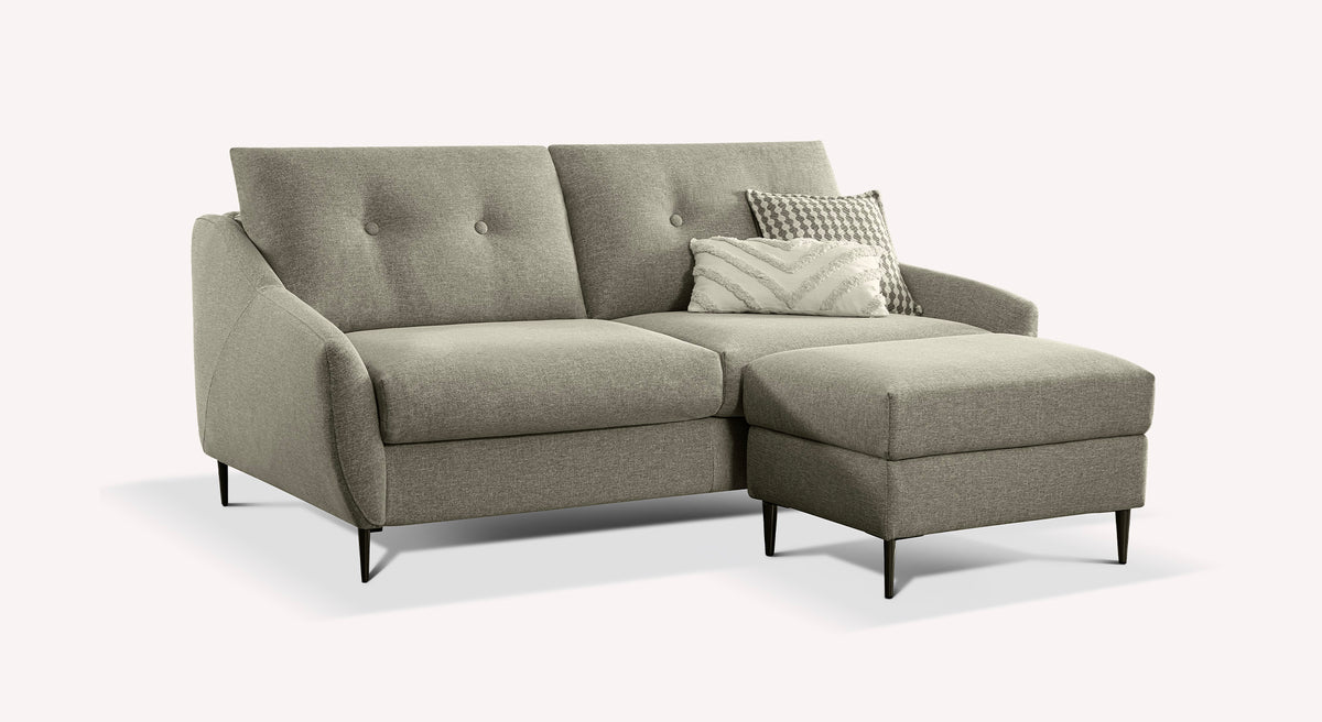 Canapé convertible gris Layne Tixer Pepper avec méridienne, coussins décoratifs, design moderne et pieds noirs
