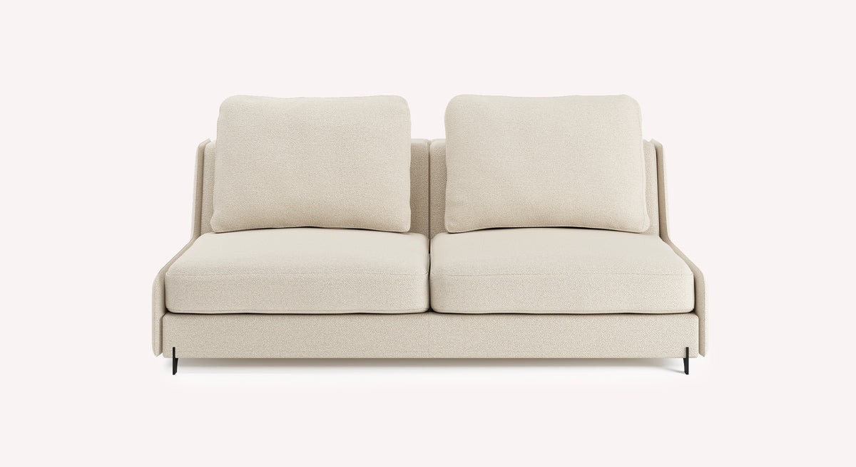 Canapé convertible NELLY Compact Innuendo Ivoire en tissu ivoire avec assise double et coussins rembourrés, idéal pour un couchage quotidien confortable.