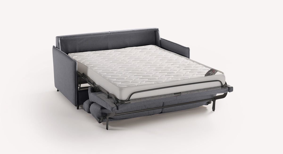 Canapé convertible Cody en tissu Bentley Storm, matelas déplié
