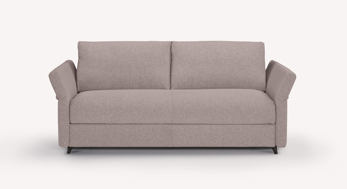 Canapé convertible Donny en tissu lavande Tixer, design moderne avec accoudoirs inclinés