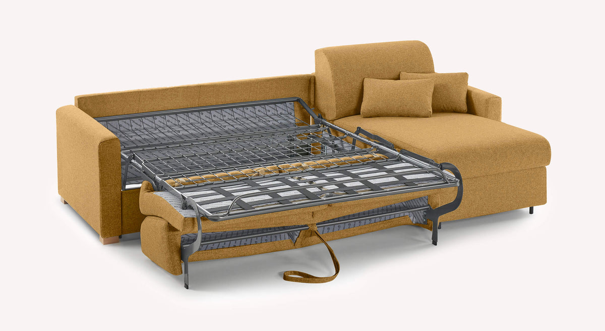 Canapé d'angle convertible Jerry en tissu ambre, avec mécanisme de lit déplié, modèle Denver 9