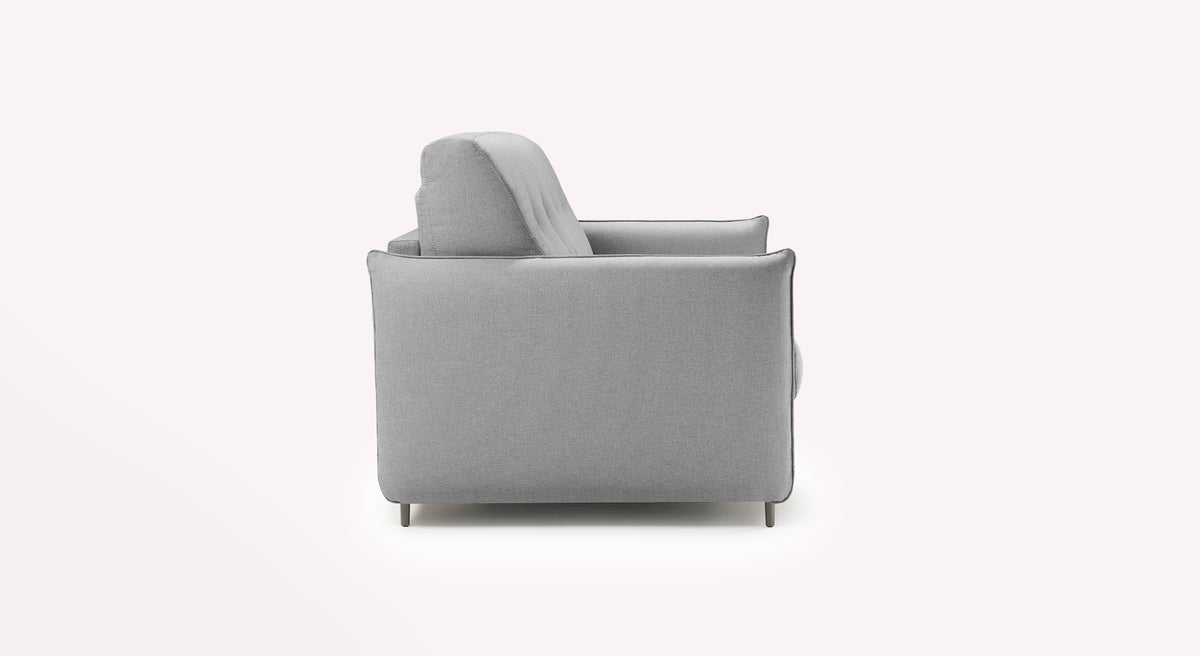 Canapé convertible Tony en tissu gris étain, vue latérale, design moderne et épuré