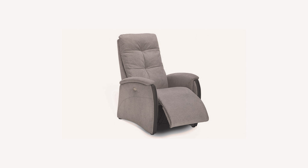 Fauteuil releveur gris modèle Audrey, design moderne avec repose-pieds étendu