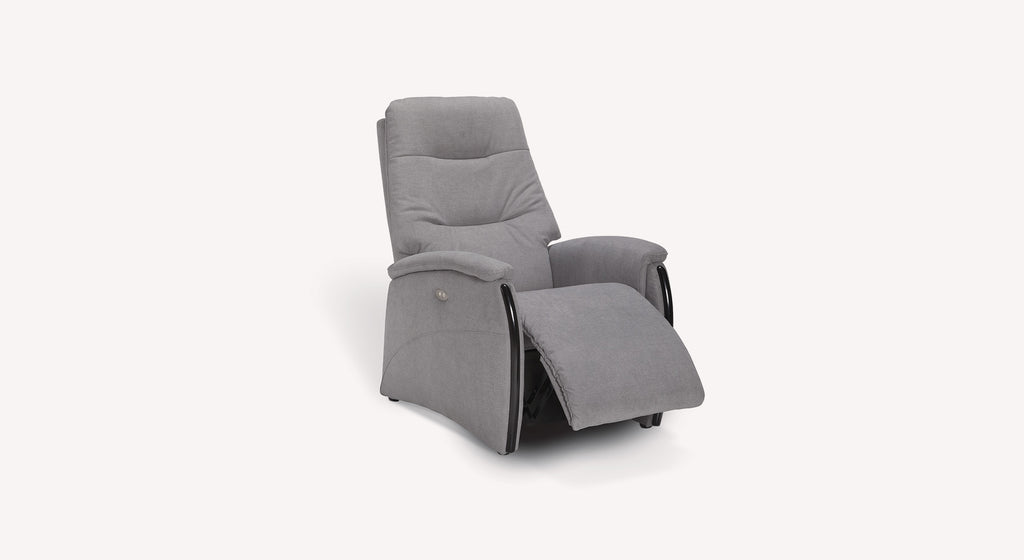 Fauteuil releveur gris modèle Boris avec repose-pieds déployé, design moderne et confortable