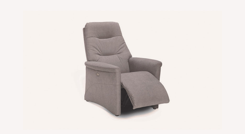 Fauteuil releveur gris "Carlos" avec repose-pieds déployé, design moderne et confortable