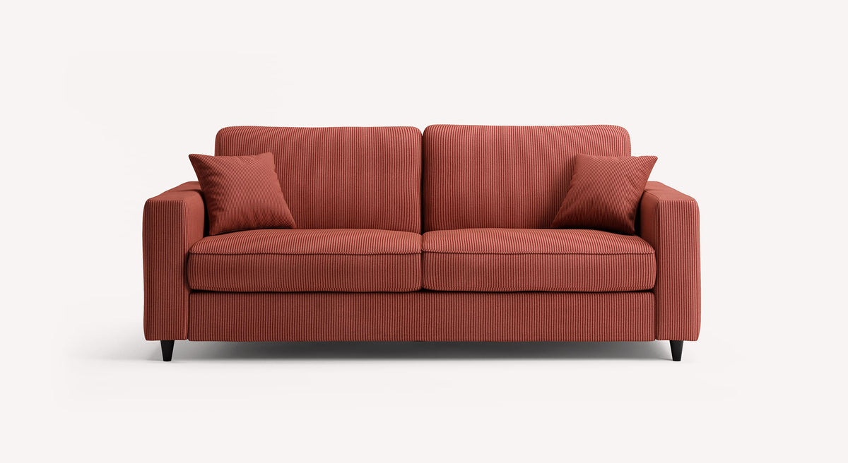 Canapé convertible Alba en tissu Lincoln terra rossa, avec deux coussins assortis