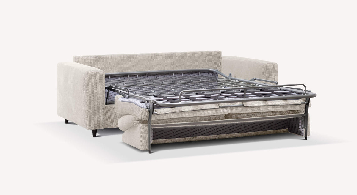 Canapé convertible Alba en tissu Moby avoine, avec sommier déplié