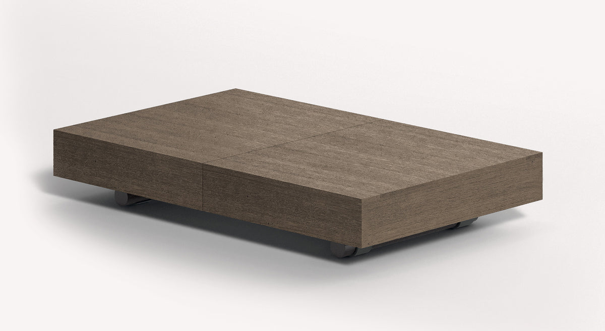 Plateforme basse en bois foncé pour canapé convertible, modèle BOX LEGNO Plaqué Rovere wild bianco, offrant un design moderne et épuré adapté aux petits espaces.