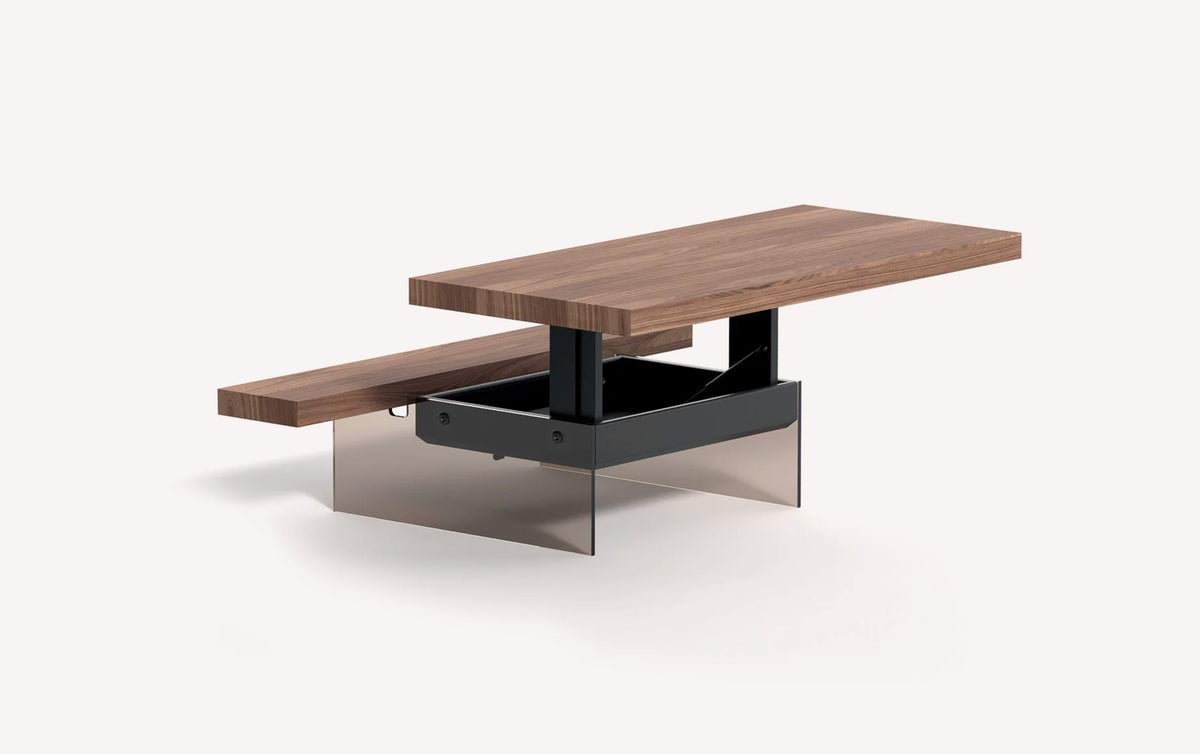 Table basse extensible MARKUS Plaqué Rovere vecchio naturale avec plateau en bois naturel et structure métallique noire, design élégant et fonctionnel.